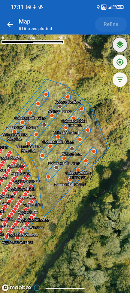 Map view showing every tree added so far