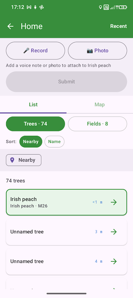Capture screen showing the nearest trees in the field